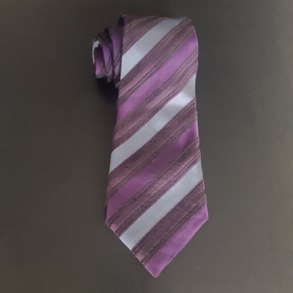 Canali 100% Silk Men's Neck Tie, Purple & Grey Diagonal Stripes - Picture 3 of 12